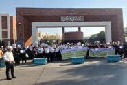 تجمع مسالمت آمیز کادر درمان خوزستان مقابل استانداری؛ درخواست پیگیری فوری مطالبات معوق